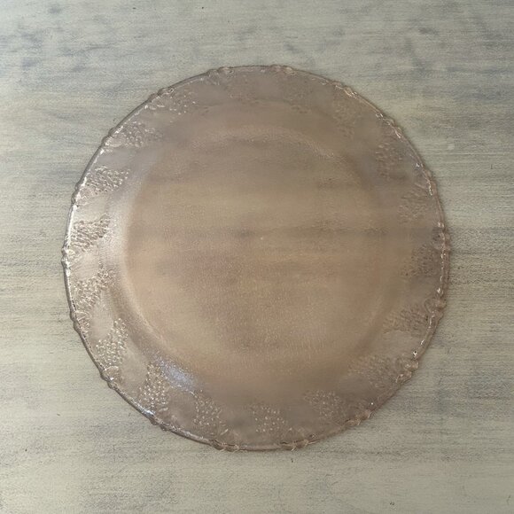 Vintage Pink Blush Pressed Glass Plate and Bowl with grape vines on the rim - Picture 3 of 9